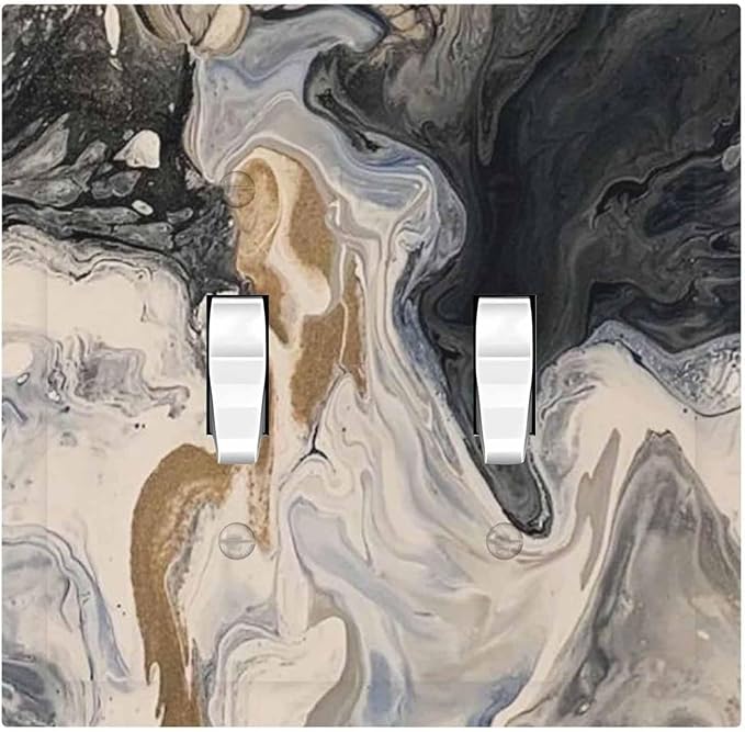 Decorative Switch Plates Black Gold Swirl Fluid Painting Marble 2 Gang Double Toggle Outlet Light Switch Cover Wall Plate Electrical Faceplate For Bathroom Kitchen Decor