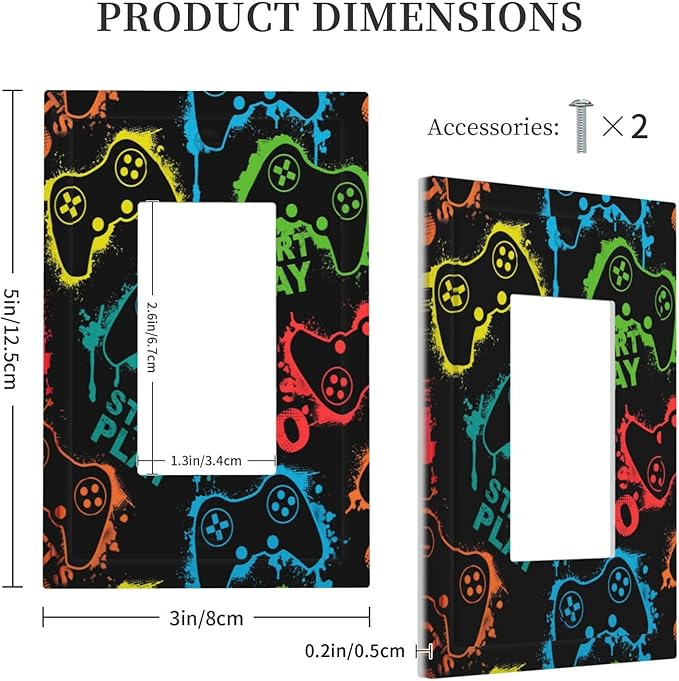 Gaming Hippie Gamer Modern Gamepad Colorful Graffiti Decorative Outlet Covers 1 Gang Single Rocker Light Switch Cover Plate Wall Plates GFCI Faceplate for Kids Room Nursery Decor