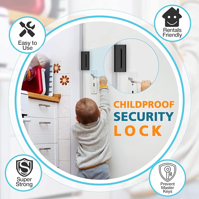 Home Security Door Reinforcement Lock - Child Proof Locks for Front Door Safety, Withstand 800 lbs Top Flip Latch for Inward Swinging Door