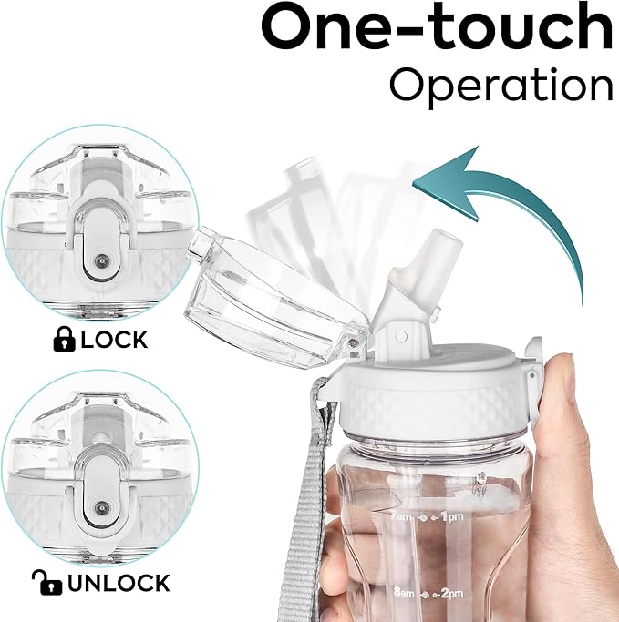 OLDLEY Kids Water Bottle with Straw 15 oz BPA-Free Leak-Proof Motivational Water Bottles with Time Marker for School Sports Travel Gym, Easy to Use for Girls Goys, 1 Straw Lid, Transparent
