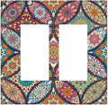 Boho Floral Pretty Colorful Mandala Flowers Decorative Outlet Covers 2 Gang Double GFCI Rocker Electrical Wall Panels Light Switch Cover Plate for Bedroom Living Room Decor