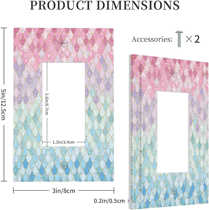 Colorful Mermaid Scales 1 Gang Rocker Light Switch Plate Cute Blue Single Decora Outlet Wall Cover Faceplate Decorative Wallplate for Bathroom Girls Bedroom Kids Baby Nursery Living Room Decorate