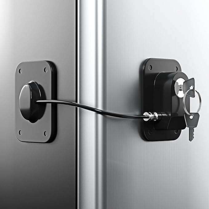 RORMGO Refrigerator Lock 2 Packs, Fridge Lock with Silicone Wire Protection Fridge Locks for Kids Easy to Use and Install Cabinet Locks with Key, Black