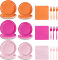 Grencian Pink and Orange Party Decorations Supplies 96Pcs Solid Color Paper Plates and Napkins Neon Disposable Hot Pink Orange Tableware for Sunset Birthday Party Graduation Decorations 2026 Serve 24