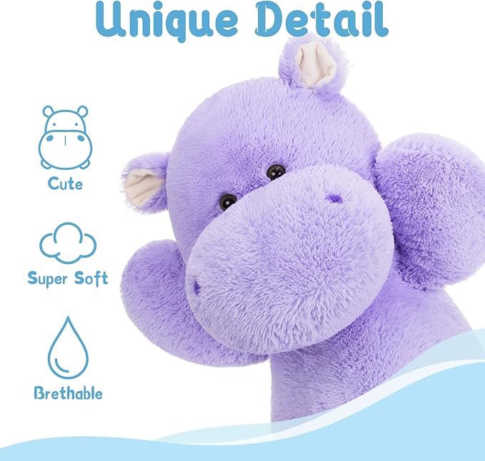 BENINY Giant Humongous Hippo Stuffed Animal, 36" Oversized Plush, Soft Hug Cute Jumbo Hippo Toy Plush Gift for Kids, Purple