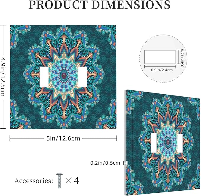 Light Switch Cover Boho Hippie Colorful Mandala 2 Gang Wall Plate Double Light Switch Plate Toggle Decorative Outlet Covers Electrical Switchplate for Bathroom Home Decor