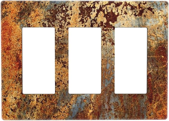 Rust Old Rusty Copper Rustic 3 Gang Triple Rocker/Decorator Light Switch Wall Plate Cover Decorative Gfci Electrical Faceplate Switchplate Room Decorate