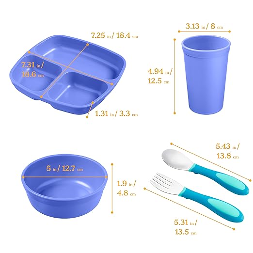 ECR4Kids My First Meal Pal Combo Set, Children's Tableware, Blue, 15-Piece (Pack of 4)