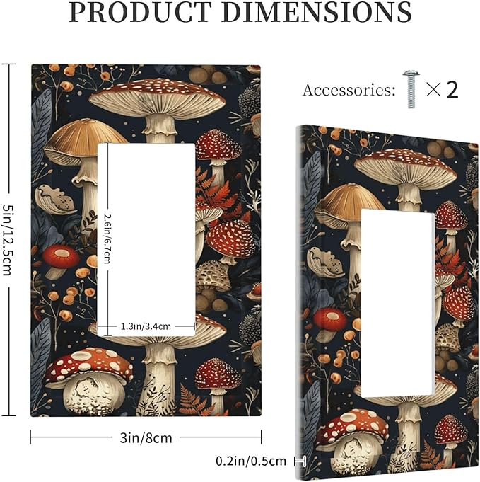 Decorative Outlet Covers Vintage Mushroom Floral 1 Gang Single Rocker Light Switch Cover Plate GFCI Wall Plates Electrical Switch Plate Cover for Bedroom Kids room Decor