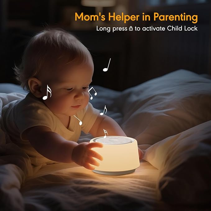 White Noise Machine with Night Light, 30 Soothing Sounds Portable Sound Machine for Baby and Adults, 10 Color Night Light, 5 Timer Options, Memory Function,Compact for Travel (White)