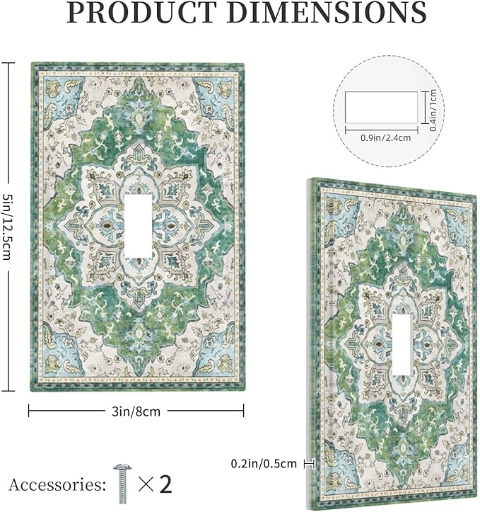 Sage Green Boho Vintage Floral Decorative Light Switch Cover 1 Gang Single Toggle Device Electrical Faceplate Switchplates Decorator Outlet Wall Plate for Bedroom Living Room Decor