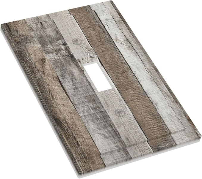 Natural Grey Wood Vintage Faux Wood Grain Decorative Light Switch Cover 1 Gang Single Toggle Device Electrical Faceplate Switchplates Decorator Outlet Wall Plate for Farmhouse Home Decor