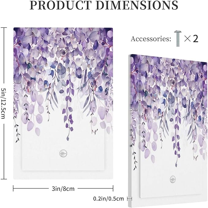 Purple Plants Leaves Eucalyptus Vine Floral Flowers Light Switch Cover Plate 1 Gang No Device Blank Electrical Wall Plates Faceplate Decorative Switch Plate for Bedroom Living Room Decor