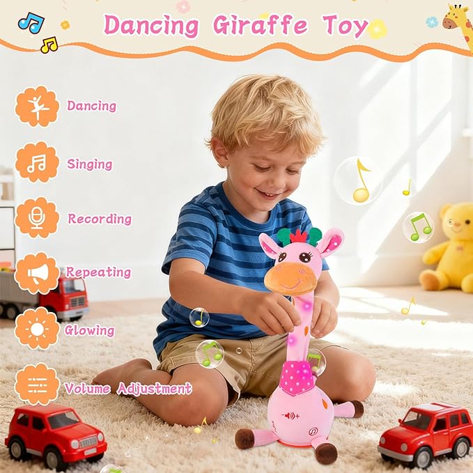 Dancing Giraffe Toy Stuffed Animal Baby Toys Singing Song Toddlers Toy Repeats What You Say Glowing Musical Toy for Baby Birthday Gift Groovy Giraffe Toy (Pink Giraffe)