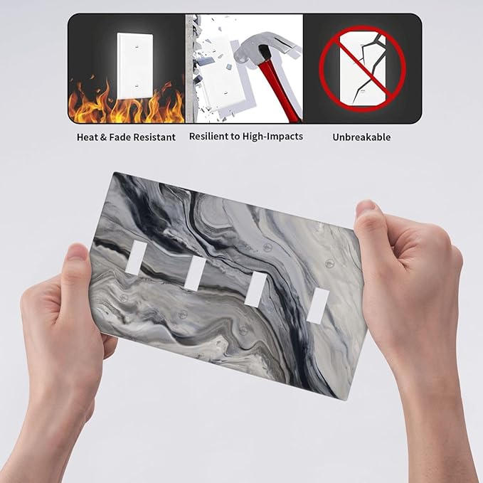 Grey And White Marble Abstract Art Print Light Switch Covers Quad Toggle Electrical Faceplate 4 Gang Wall Plate Decorative Switch Plates for Bathroom Kitchen Decor
