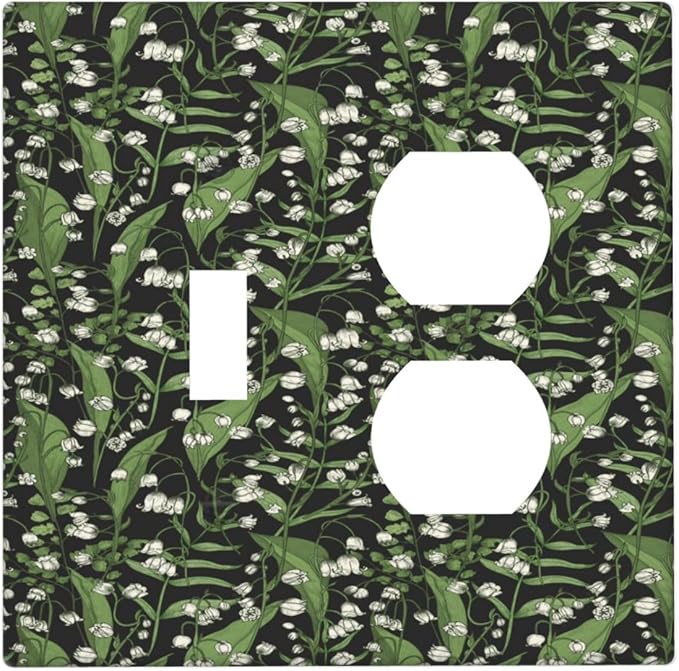Boho Floral Green Leaves White Flowers Wallplates 1 Toggle 1 Duplex Switch Plate Electrical GFCI Faceplate Decorative Light Switch Covers for Farmhouse Bed Room Decor