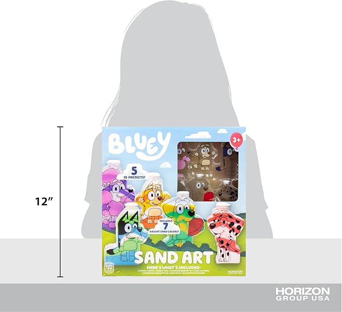Bluey Sand Art Kit, Includes 5 Sand Art Bottles & 7 Colored Sands, Create Your Own Sand Art, DIY Kit, Fun Art Project for Kids Aged 6+