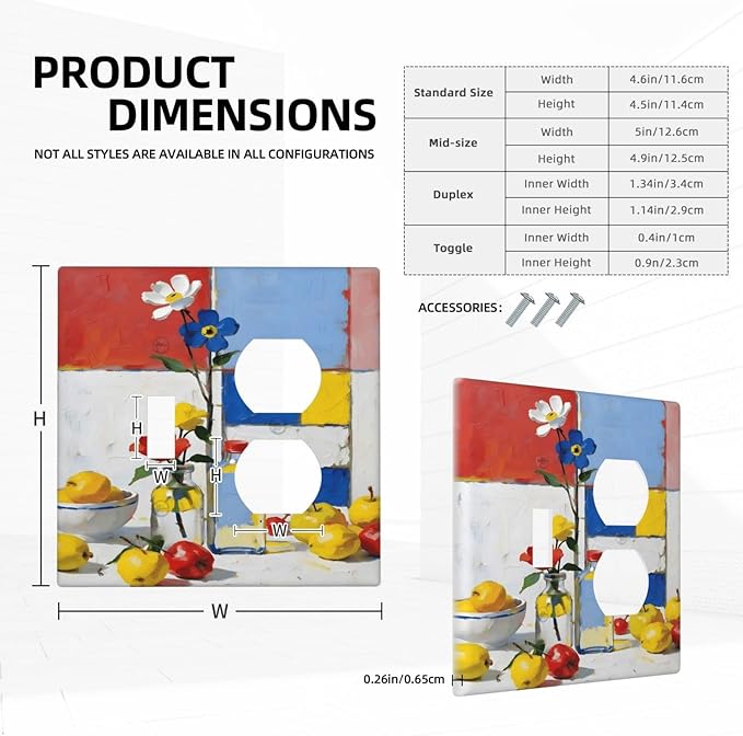 Color Block Floral Still Life Art Red Yellow Blue Abstract Wallplates 1 Toggle 1 Duplex Switch Plate Electrical GFCI Faceplate Decorative Light Switch Covers for Farmhouse Bedroom Decor
