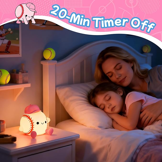 CoolGift Mart Softball Night Light for Girls, Silicone Touch Control Lamp, USB Rechargeable with Timer & Brightness Adjustment, Gift for Softball Lovers