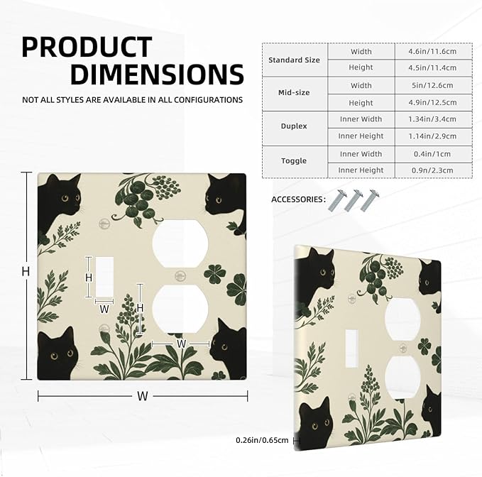 Decorative Outlet Covers Funny Black Cat Green Leaf 2 Gang Light Switch Cover Plate Single Toggle Duplex Wall Plates for Electrical Outlets Switch Plate Covers for Bedroom Home Decor