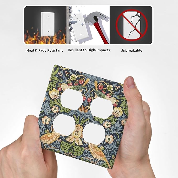 Outlet Covers Morris Strawberry Thrush Birds Colorful Plants 2 Gang Double Duplex Decorative Light Switch Covers Electrical Wallplates Socket Faceplate For Bed Room Living Room Decor