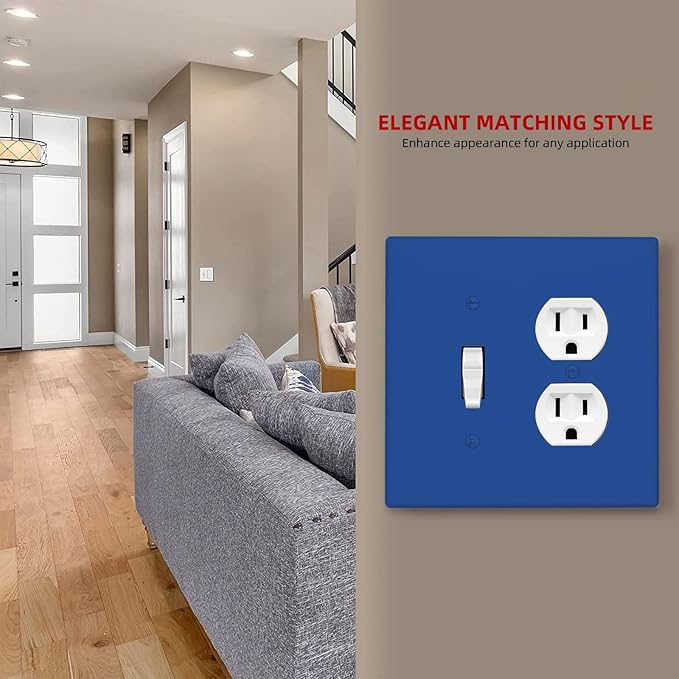 Blue 2 Gang Single Toggle/Duplex Combo Outlet Light Switch Cover, Combo 1-Toggle 1-Dimmer Decorator Wall Plate Electrical Faceplate