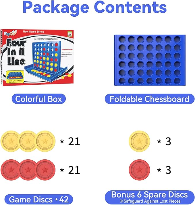 Pup Go Big Size 4 in a Row Game for Kids Ages 3 for Boys Girls Teens, Family Tabletop Games Indoor & Outdoor for Yard, Lawn, Camping, Party, Foldable Design with 6 Spare Discs