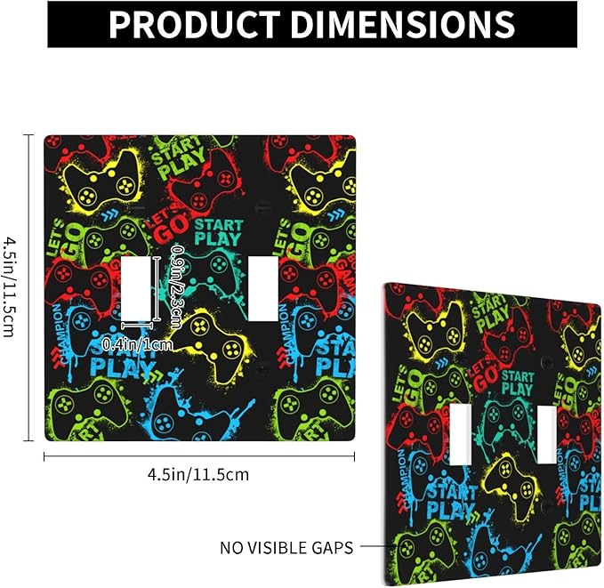 Video Game Double Light Switch Cover Plates Decorative 2 Gang Wall Plate Double Toggle Lightswitch Cover