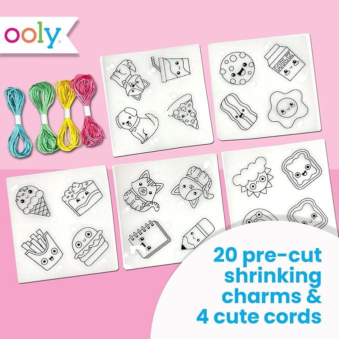 Ooly 24 PC DIY Shrinking Art Kit for Kids, 20 Plastic Pre Cut Charms and More, No Mess Creative Activity Bracelet Making Kit - BFF