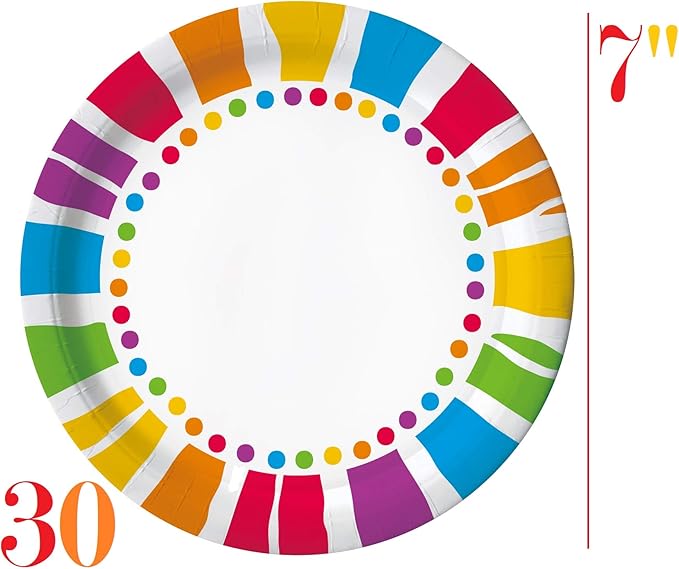Oojami Rainbow Party Supplies Set – Serves 30 Guests Disposable Paper Plates, Cups & Napkins Colorful Birthday, Kids Party & Celebration Tableware Pack