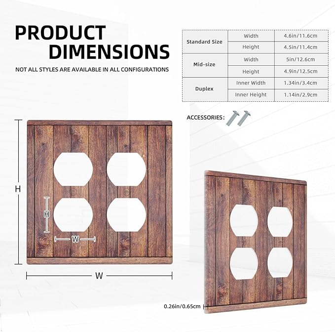 Decorative Outlet Covers with Wood Texture Rustic Vertical Planks Brown Design 2 Gang Wall Plate Double Duplex Receptacle Light Switch Cover Switch Plate Cover Vintage Kitchen/Bedroom Decor