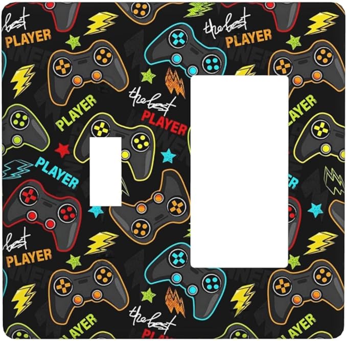 Kid Boys Gamer Gaming Game 2 Gang Single Toggle/Rocker Combination Light Switch Cover Decorative Wall Plate Cover Electrical Faceplate Art Oil Painting Decor