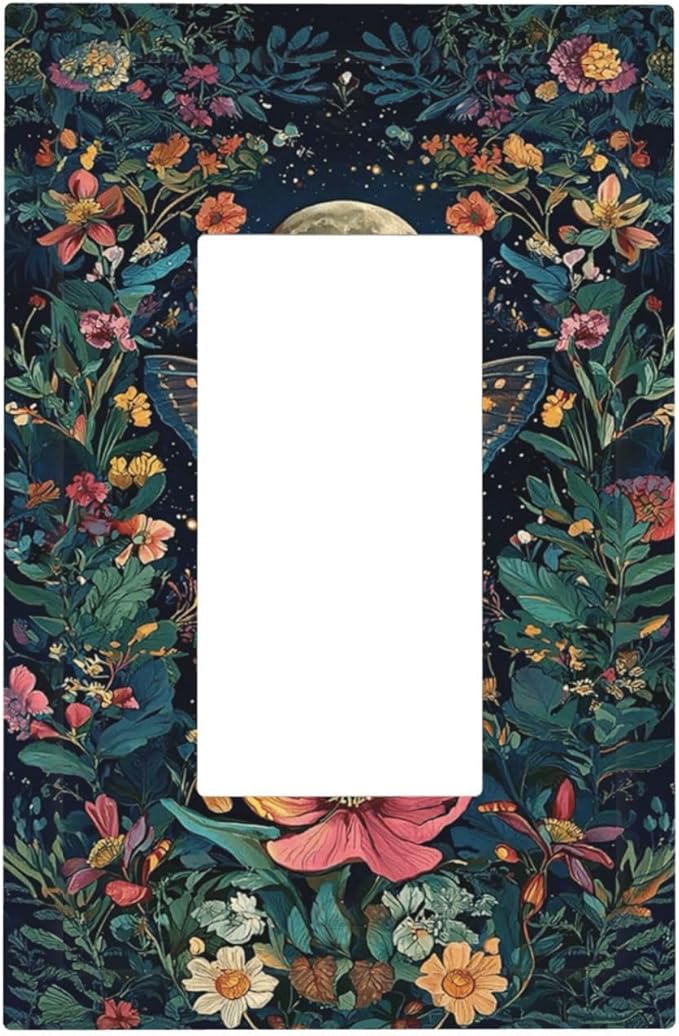 Decorative Outlet Covers Bohemian Moon Butterfly Floral 1 Gang Single Rocker Light Switch Cover Plate GFCI Wall Plates Electrical Switch Plate Cover for Bedroom Cabin Decor
