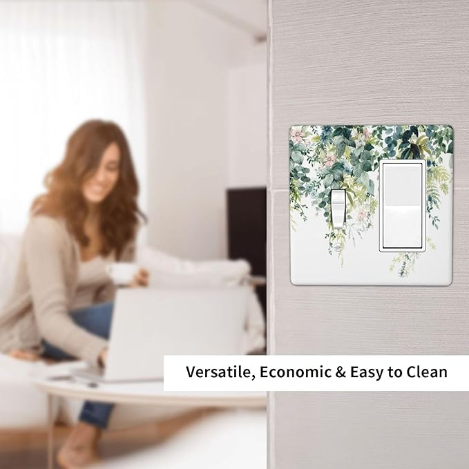 Colorful Plant Flower Sage Eucalyptus Leaves Outlet Covers 1 Toggle 1 Rocker Combination Decorative Wall Plate Electrical Switch Plates Light Switch Cover Plate for Bedroom Living Room Decor