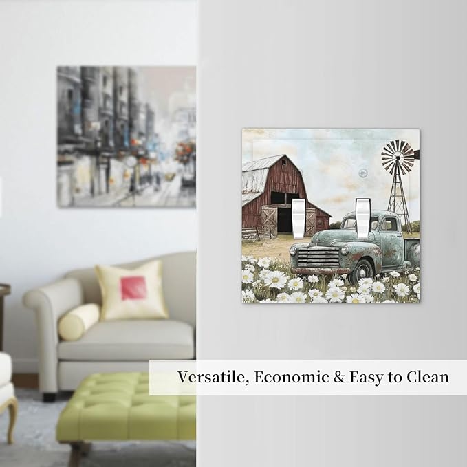 Retro Trucks Old Barn Windmill Teal Car Rustic Decorative Switch Plates 2 Gang Double Toggle Outlet Light Switch Cover Wall Plate Electrical Faceplate for Farmhouse Home Decor