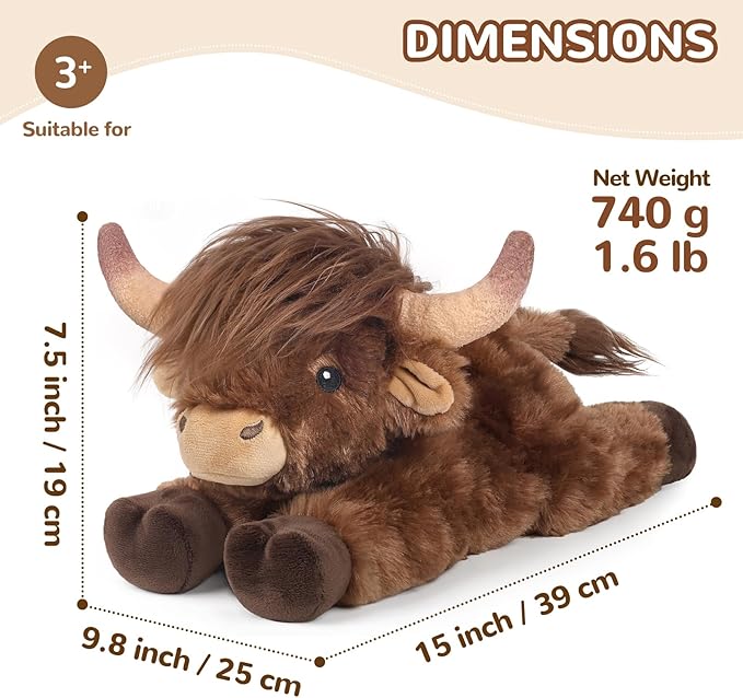 Highland Cow Stuffed Animals, Microwavable Stuffed Animal Adorable Fluffy Highland Cow Plush for Warmth Comfort, Heatable Coolable Lavender Scent Toy, Cute Soft Plushies Gift for Kid Boys Girl & Adult