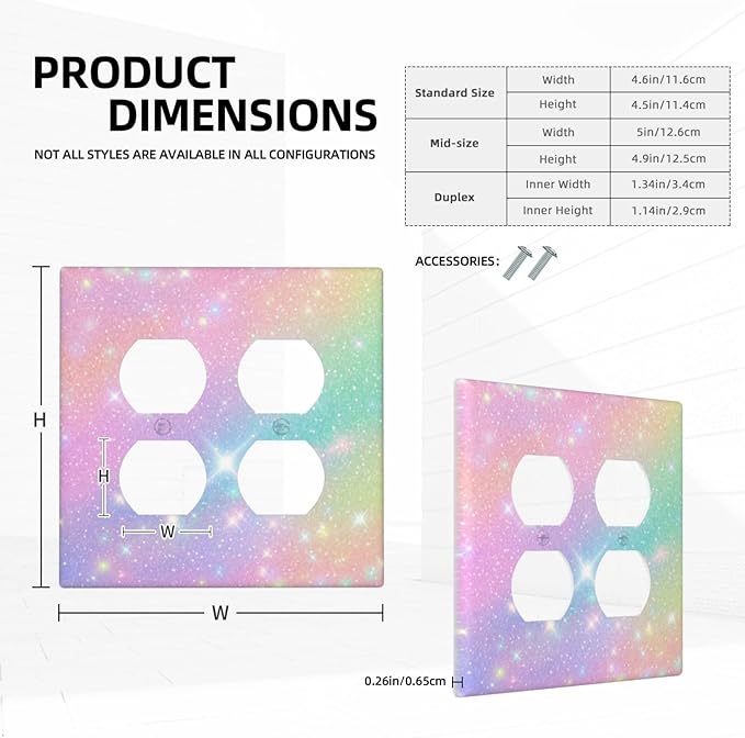 Decorative Light Switch Cover Plate Rainbow Shiny Gradient Colors 2 Gang Socket Covers Double Duplex Wallplates Switch Plates and Outlet Covers for Kids Room Nursery Decor