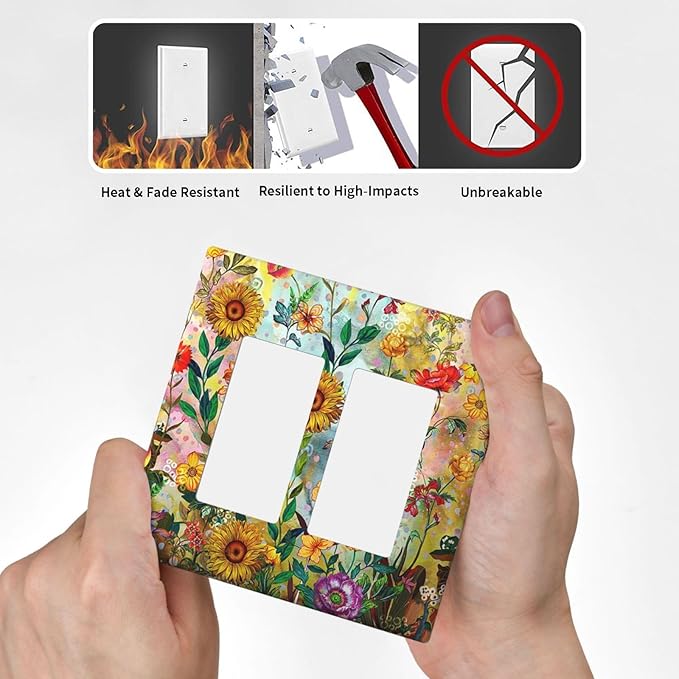 Fall Colorful Sunflower Floral Light Switch Plate Cover 2 Gang Double Rocker Wall Plates Electrical Faceplates Decorative GFCI Outlet Covers for Bedroom Bathroom Kitchen Art Decor