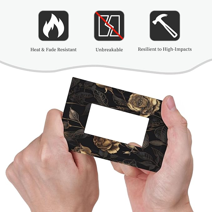 Black Floral Dark Vintage Gold Rose Flower Decorative Outlet Covers 1 Gang Single Rocker Light Switch Cover Plate Wall Plates GFCI Faceplate for Bedroom Living Room Decor
