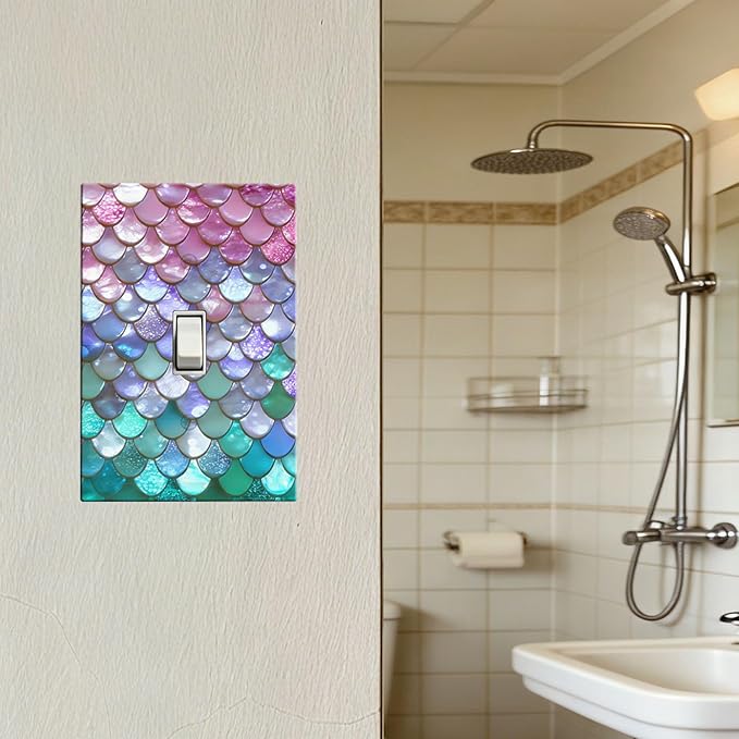 Iridescent Mermaid Scales 1-Gang Toggle Light Switch Plate, Magical Rainbow Mermaid Decorative Wall Plate for Girls Room Decor