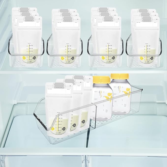 Zebrabox 2 Pack Breast Milk Storage Bottles Solution Set Compatible with Medela for Fridge,Plastic Organizer Bin with Divider for Breast Milk Bags, Food Pouches, Or Baby Food Jars/Containers/Bottles