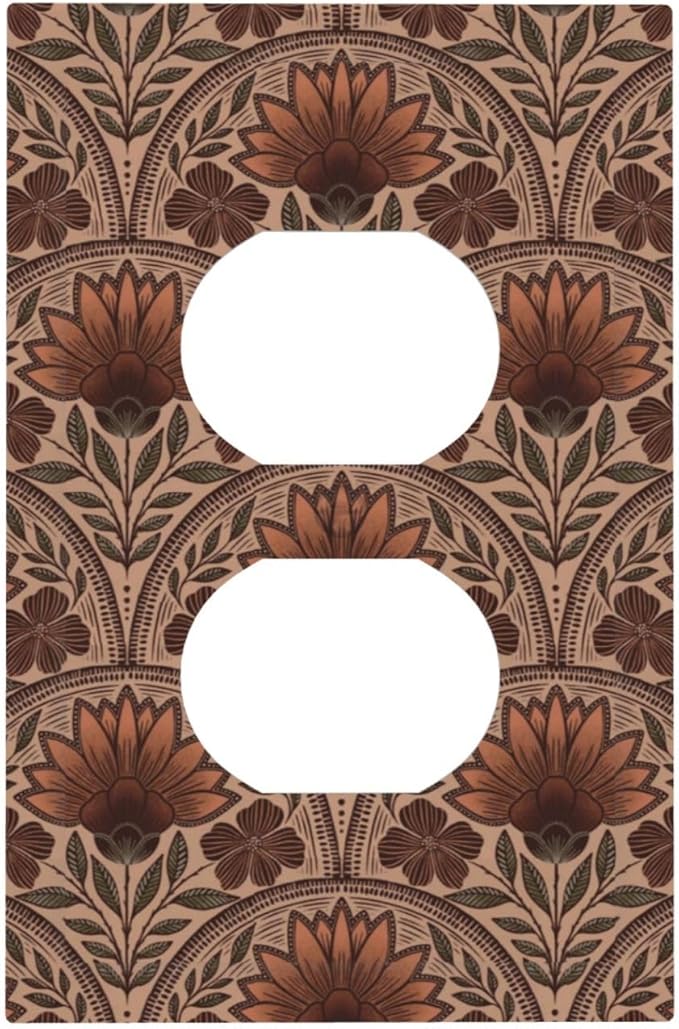 Earth Tone Floral Rustic Damask Boho Flower Outlet Covers 1 Gang Duplex Light Switch Cover Decorative Switch Plates Electrical Receptacle Faceplate Wall Plate for Farmhouse Home Decor