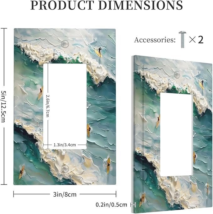 Beach Waves Ocean Surfing Hoverboard Painting Print Decorative Outlet Covers 1 Gang Single Rocker Light Switch Cover Plate Wall Plates GFCI Faceplate for Bedroom Living Room Decor