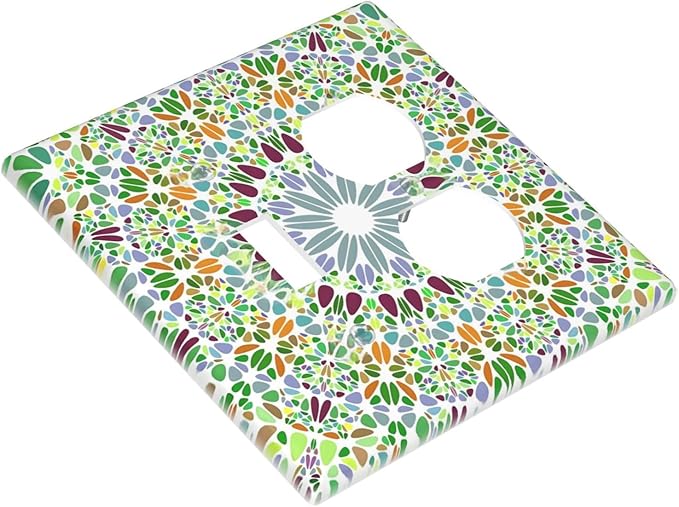 Mandala Flower Abstract Round Mosaic Floral Wallplates 1 Toggle 1 Duplex Switch Plate Electrical GFCI Faceplate Decorative Light Switch Covers for Bedroom Living Room Decor