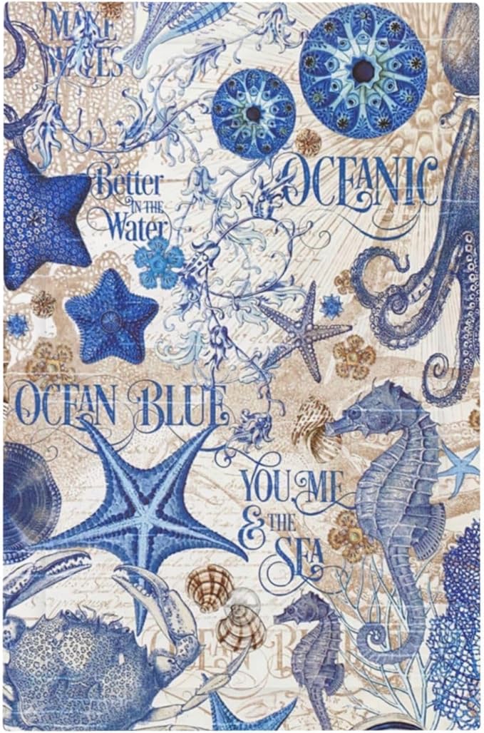 Light Switch Cover Plate Vintage Sea Blue Seahorse Starfish Octopus 1 Gang No Device Blank Electrical Wall Plates Faceplate Decorative Switch Plate For Kids Room Home Decor
