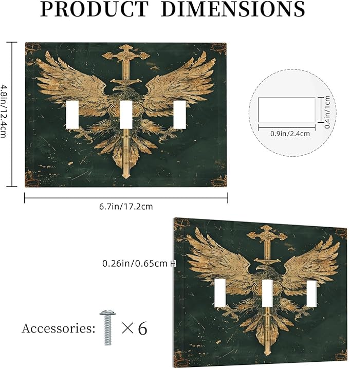 Medieval Retro Golden Eagle Totem Decorative Switch Plates 3 Gang Wall Plate Faceplate Electrical Wall Panels Triple Toggle Light Switch Cover for Bedroom Living Room Decor