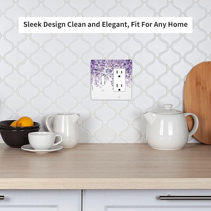 Purple Plants Leaves Eucalyptus Vine Floral Flowers Outlet Covers 1 Toggle 1 Rocker Combination Decorative Wall Plate Electrical Switch Plates Light Switch Cover Plate for Bedroom Living Room Decor