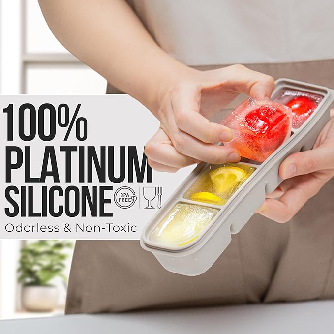 0.7 oz/12 Sections Silicone Ice Cube Freezer Tray with Lid, 100% Food-Grade Platinum Silicone,Leak Resistance & Dishwasher Safe for Baby Food Prep,Breast Milk,Purees - Korean Made, Gray