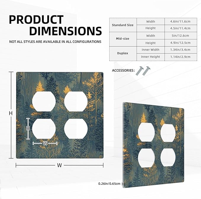 Decorative Outlet Covers with Golden Trees & Abstract Gradient Forest Landscape Design 2 Gang Wall Plate Double Duplex Receptacle Light Switch Cover Switch Plate Cover Blue Retro Home Decor