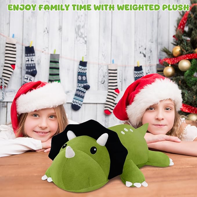 TOYSYM Weighted Stuffed Animals Triceratops, Dinosaur Plush with Weighted Beads, Cute Triceratops Dinosaur Stuffed Animals Pillow Gifts for Adults Kids Boys Girls 23.6inch